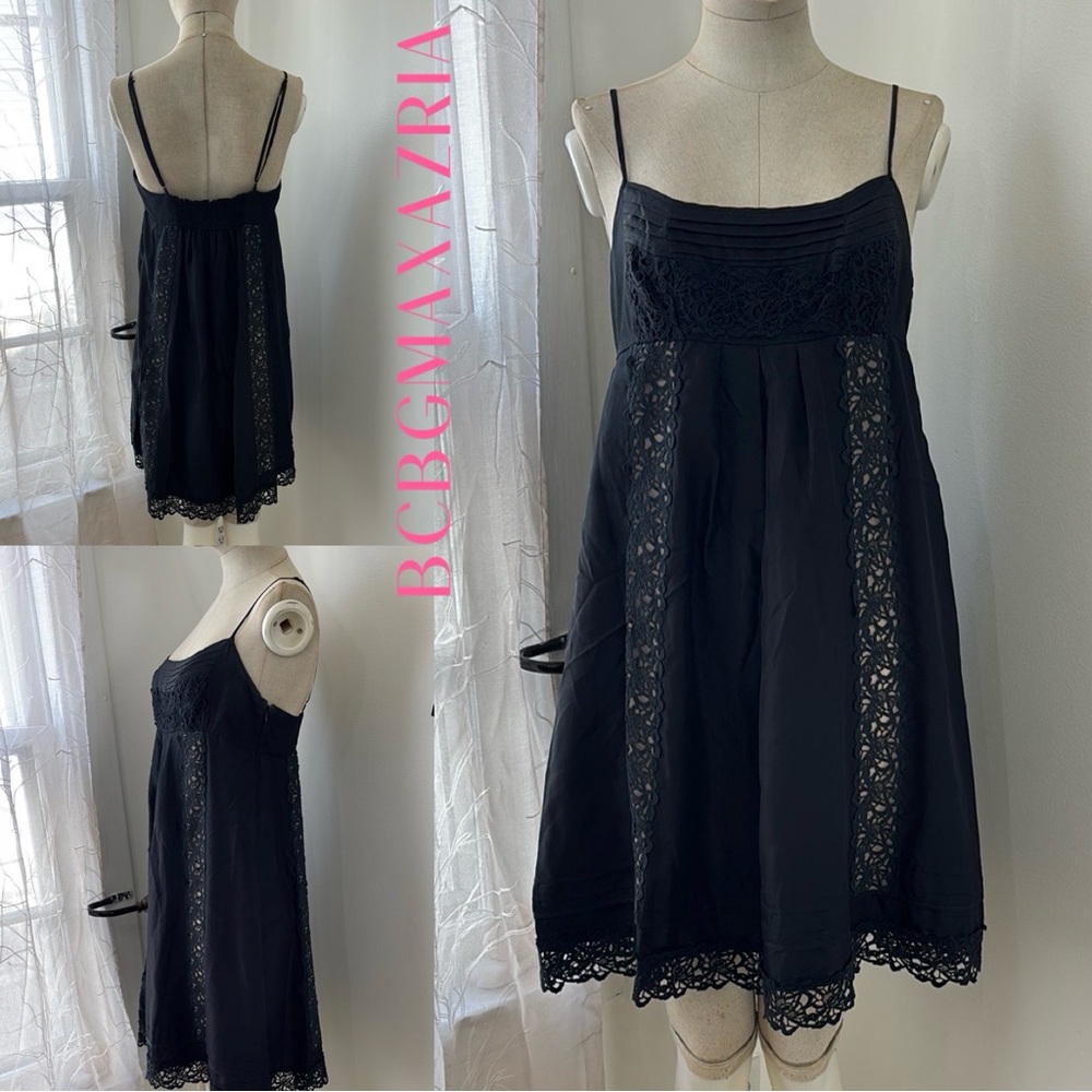 BCBG MAXAZRIA Elegant Black Silk Lace Dress